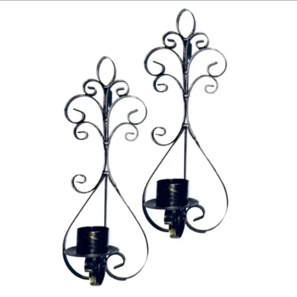 16” Pair Vintage Wrought Iron Candle Holder Wall Decor Mid Century